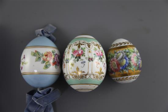 Three Russian porcelain Easter eggs, late 19th/early 20th century,